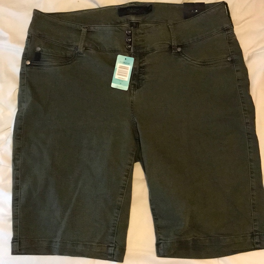 Torrid Olive Green Denim Knee Shorts